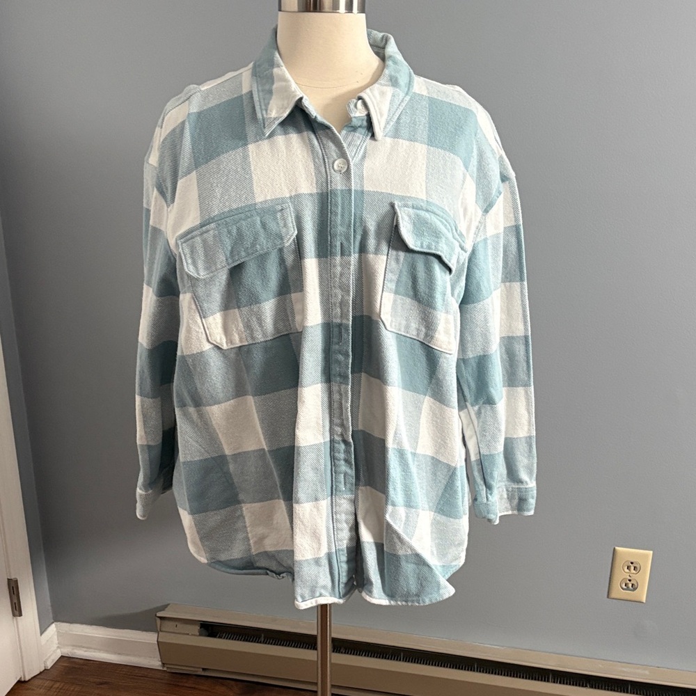 Lane Bryant Blue and White Checkered Shirt 26/28
